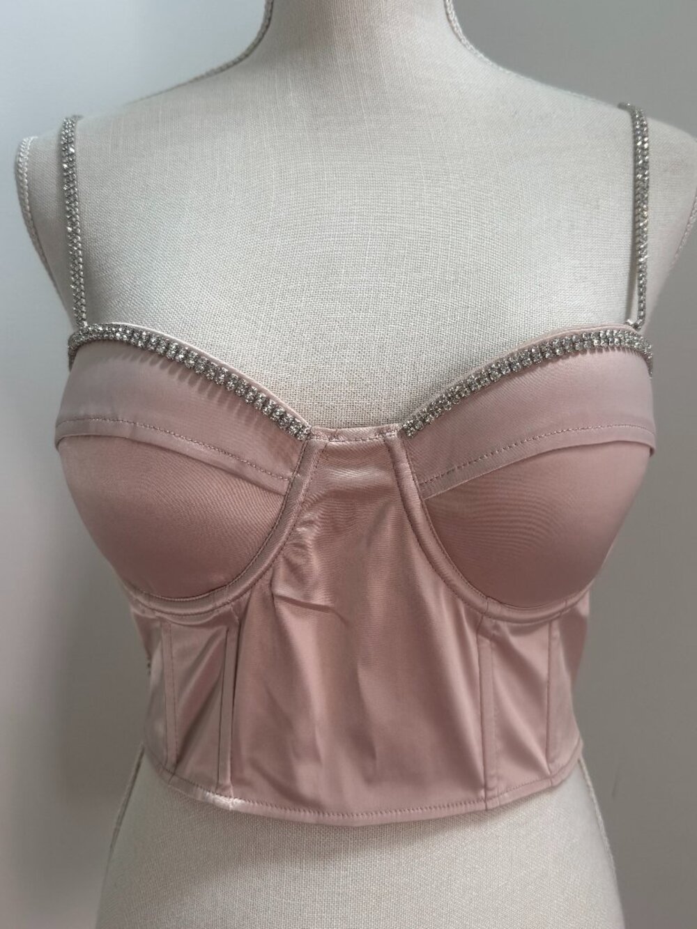 Dusty Pink Corset with Rhinestone Straps